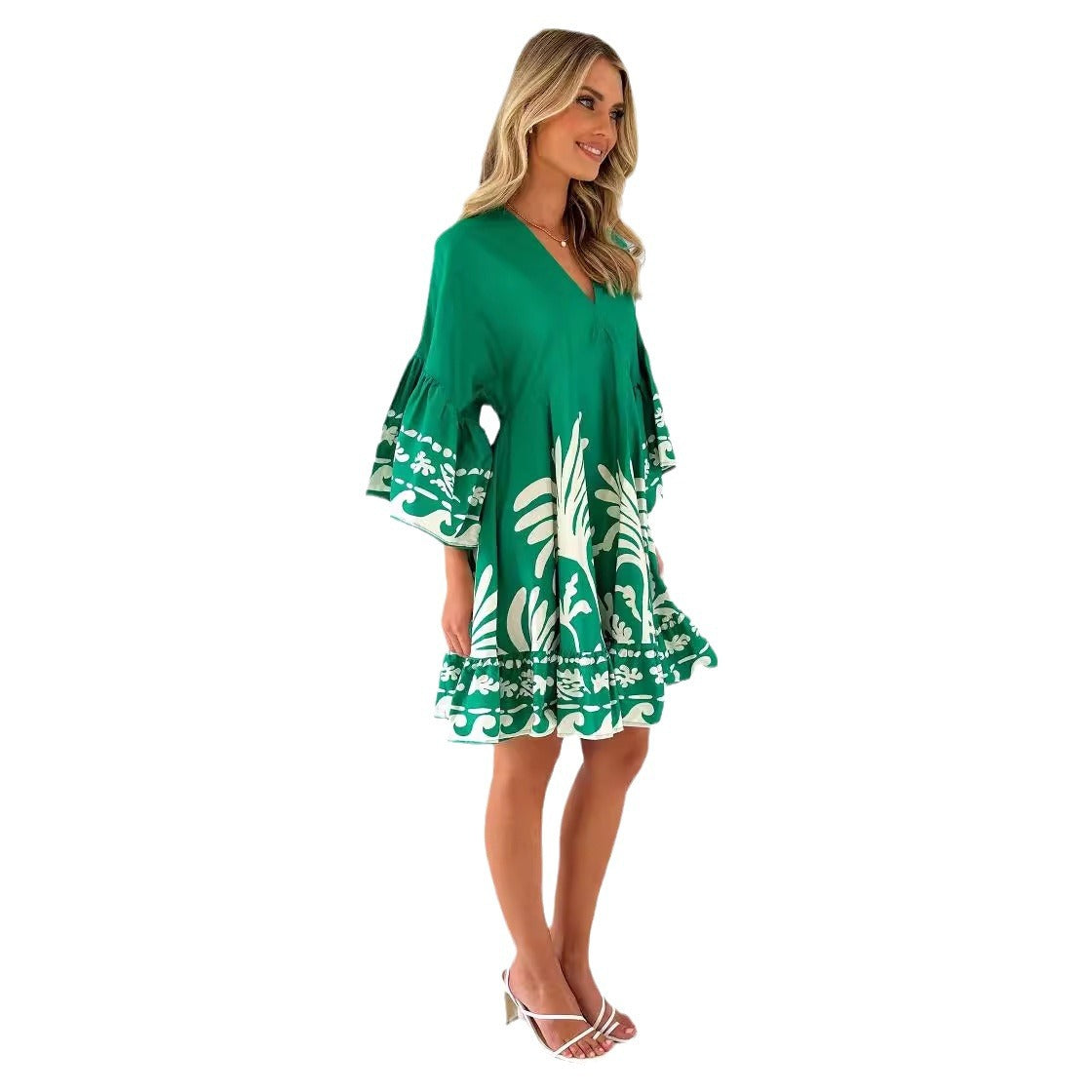 Damen Freizeitkleid mit voluminösen Ärmeln und floralem Druck R&B