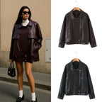 Damen Kunstlederjacke mit lässigem Schnitt und praktischen Taschen R&B