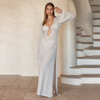 Damen Netz-Strandkleid mit tiefem V-Ausschnitt und einzigartigem Ringdetail R&B