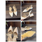 Damen elegante Slingback Ballerinas mit spitzem Design und modischen Nieten R&B