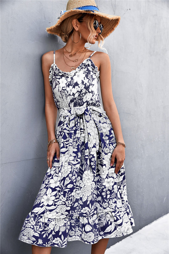 Damen Sommerkleid mit Rüschendetails und elastischem Taillenzug R&B