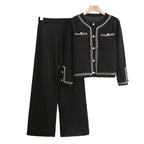 Damen elegantes Zweiteiler-Set mit strukturiertem Blazer und weitem Hosen R&B