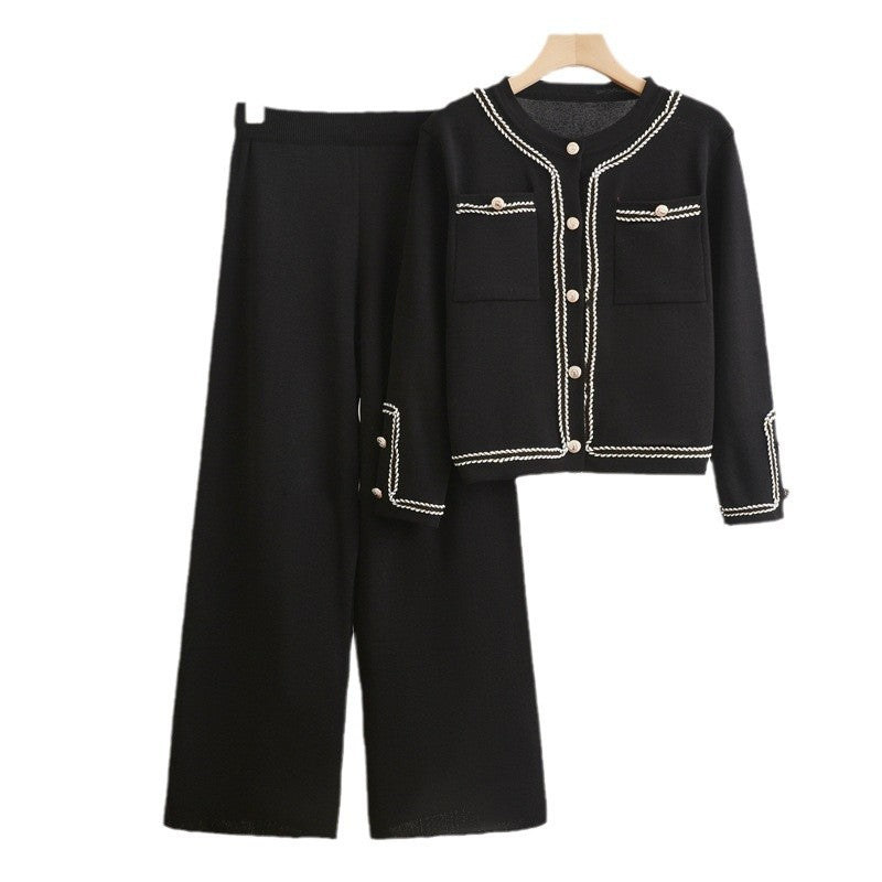 Damen elegantes Zweiteiler-Set mit strukturiertem Blazer und weitem Hosen R&B