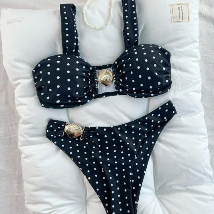 Damen Bikini mit dekorativen Rüschen und goldenen Akzenten R&B