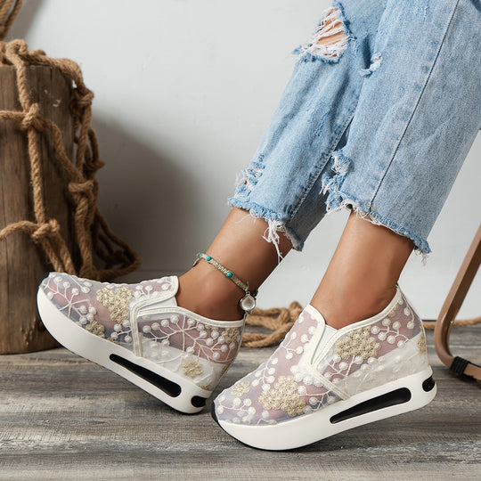 Damen Komfortable Sneaker mit floralem Stickmuster und rutschfester Sohle R&B