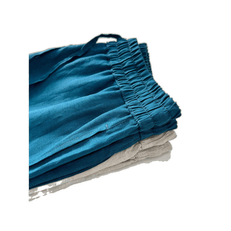 Damen lockere Leinenhose mit elastischem Bund und seitlichen Eingrifftaschen R&B