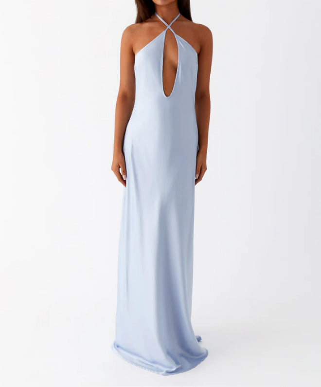 Damen Maxikleid mit tiefem V-Ausschnitt und eleganter Rückenansicht R&B