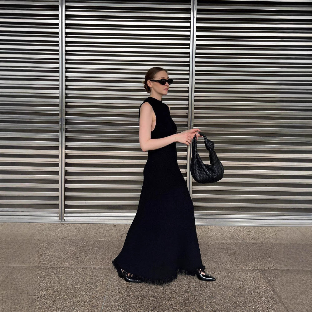 Damen Maxikleid mit Fransen und feiner Struktur R&B