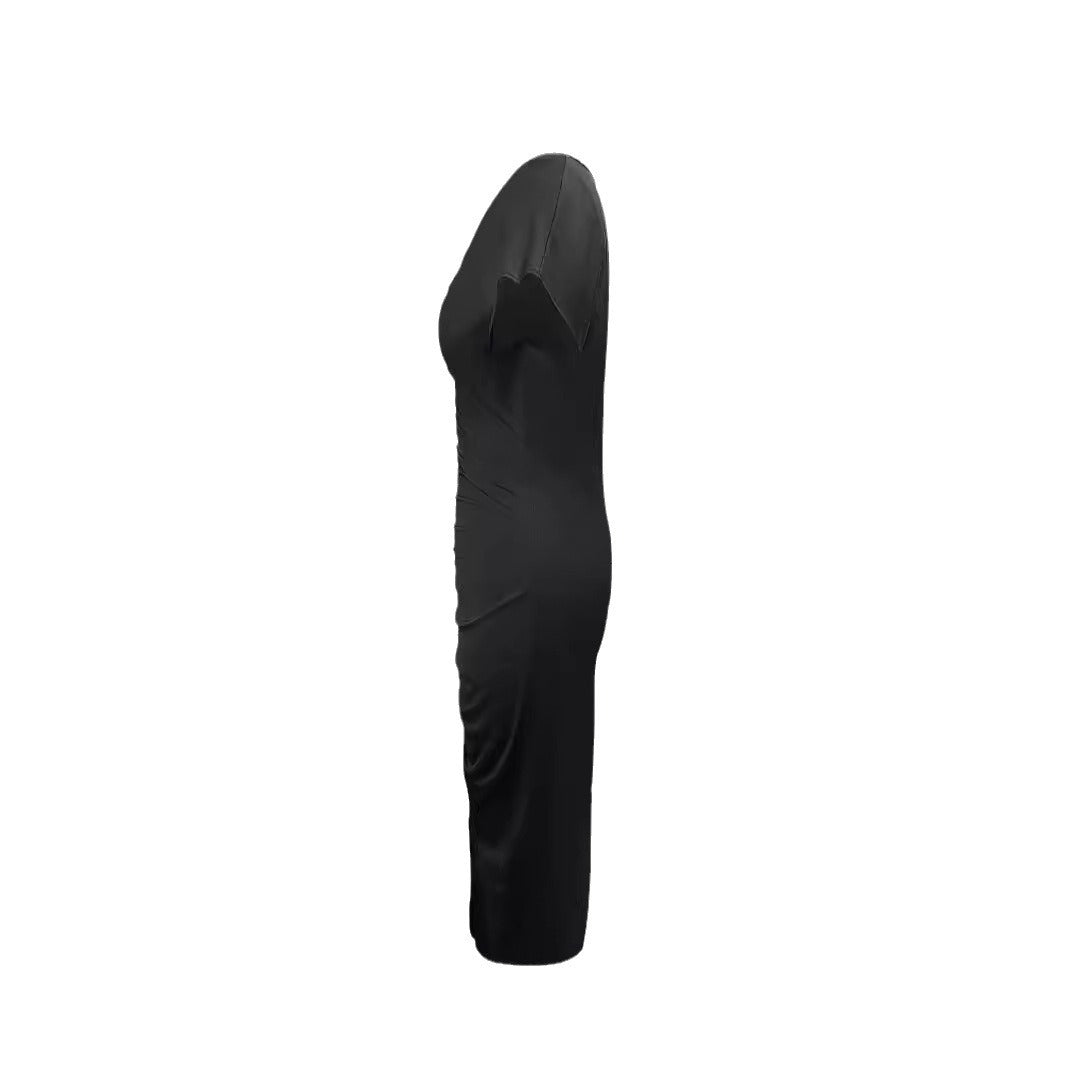 Damen Elegantes Midikleid mit seitlichem Schlitz und raffinierten Falten R&B