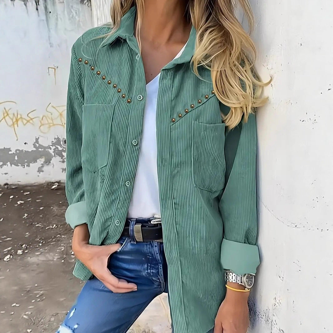 Damen Cordbluse mit eleganten Druckknöpfen und praktischen Taschen R&B