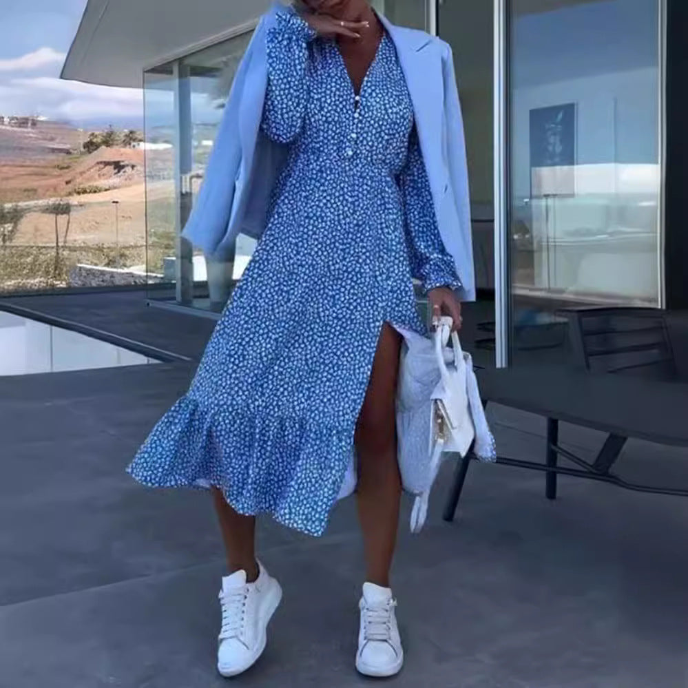 Damen Freizeitkleid mit Rüschensaum und Knopfdetails Heidi-Mode