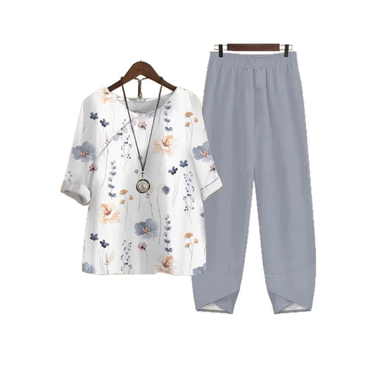 Damen Freizeit Oberteil mit floralem Muster und bequemer Hose R&B