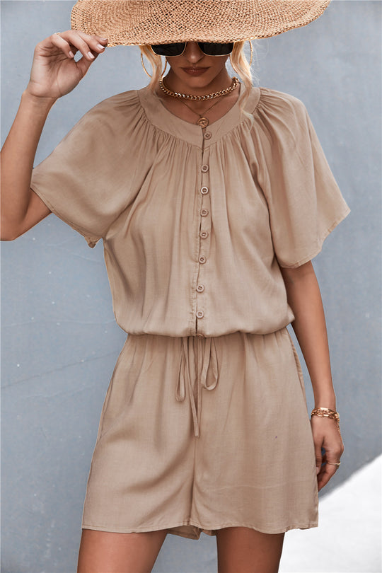 Damen Jumpsuit mit elastischem Bund und knopfverzierter Front R&B