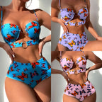 Damen Push-Up Bikini mit floralen Schmetterlingsmotiven R&B