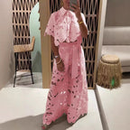 Damen Set im modernen Blumendesign mit cropped Bluse und Maxi-Rock R&B
