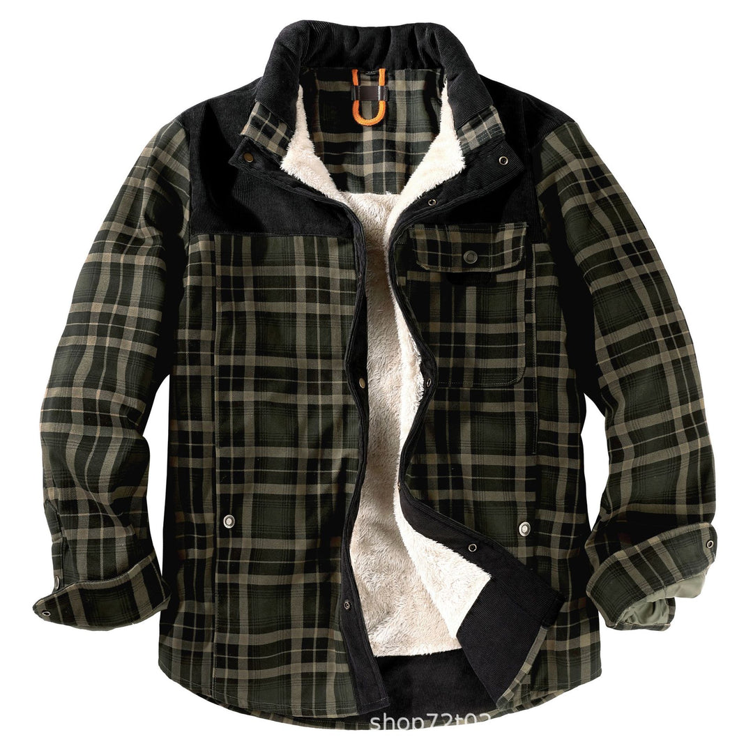 Herren gefütterte Karojacke mit Teddyfell-Hausschicht und praktischen Taschen R&B