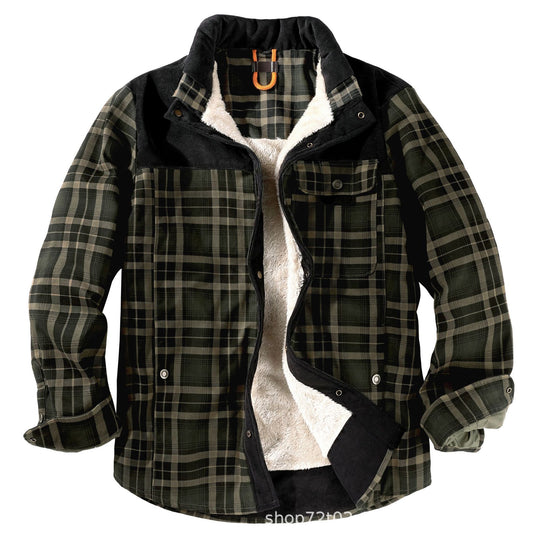 Herren gefütterte Karojacke mit Teddyfell-Hausschicht und praktischen Taschen R&B