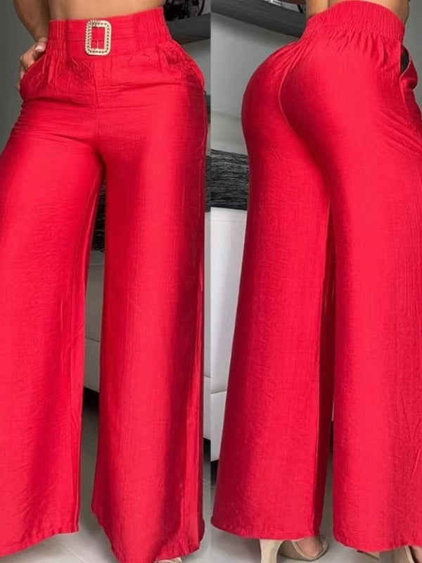 Damen Weit geschnittene Palazzo-Hose mit dekorativem Taillenbund R&B