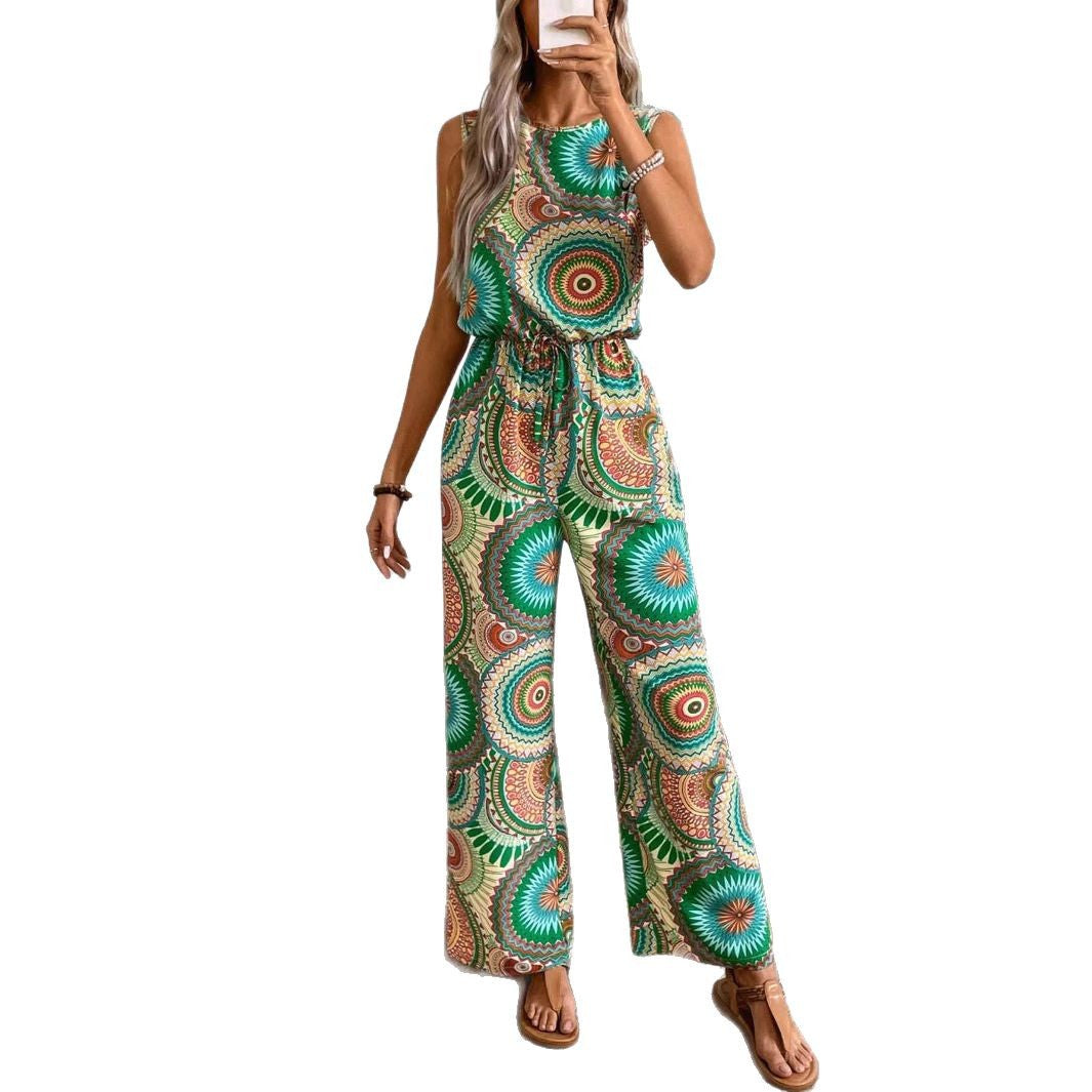 Damen Lässiger Jumpsuit mit Auffälligem Musterdetail und Elastischem Bund Heidi-Mode