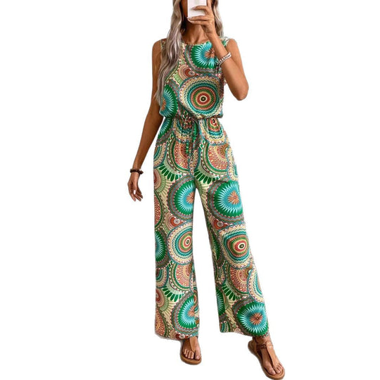 Damen Lässiger Jumpsuit mit Auffälligem Musterdetail und Elastischem Bund Heidi-Mode