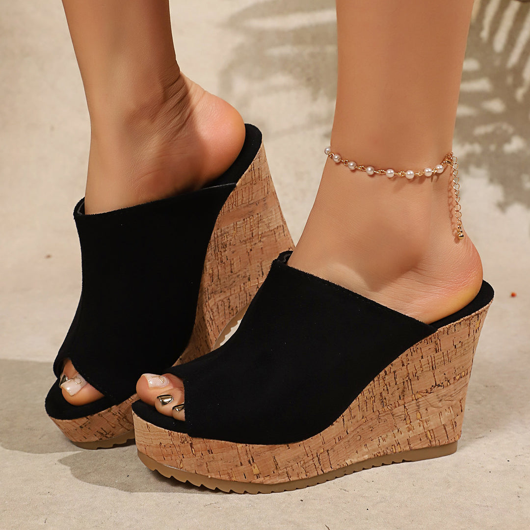 Damen Wedge-Pantoletten mit elegantem Korkdetail R&B