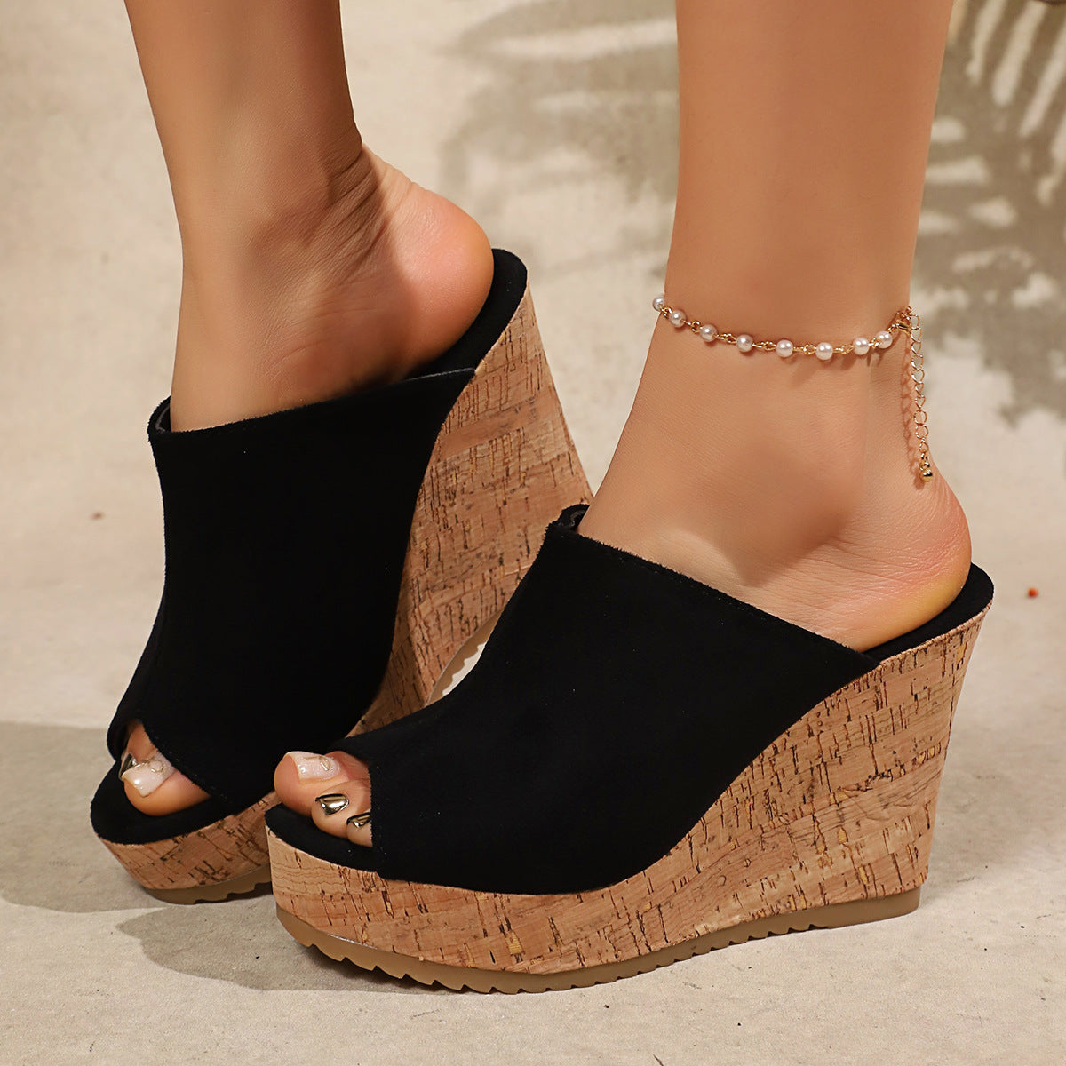 Damen Wedge-Pantoletten mit elegantem Korkdetail R&B