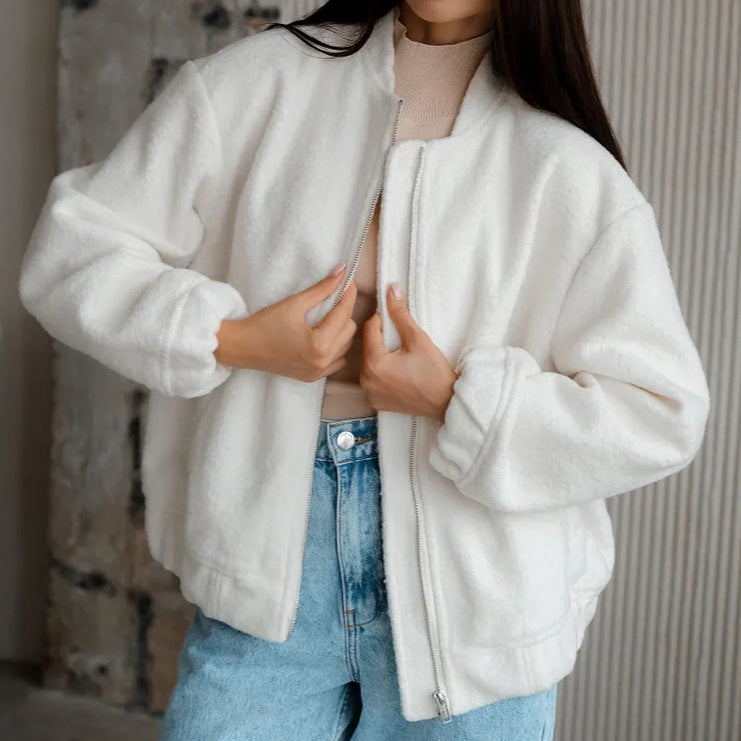 Damen Modische Bomberjacke aus weichem Wollmix mit Extragroßen Ärmeln R&B