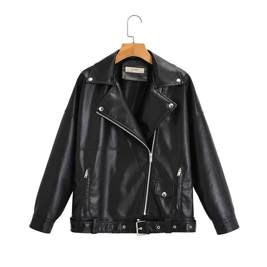 Damen Oversized Kunstlederjacke mit asymmetrischem Reißverschluss und praktischen Taschen R&B