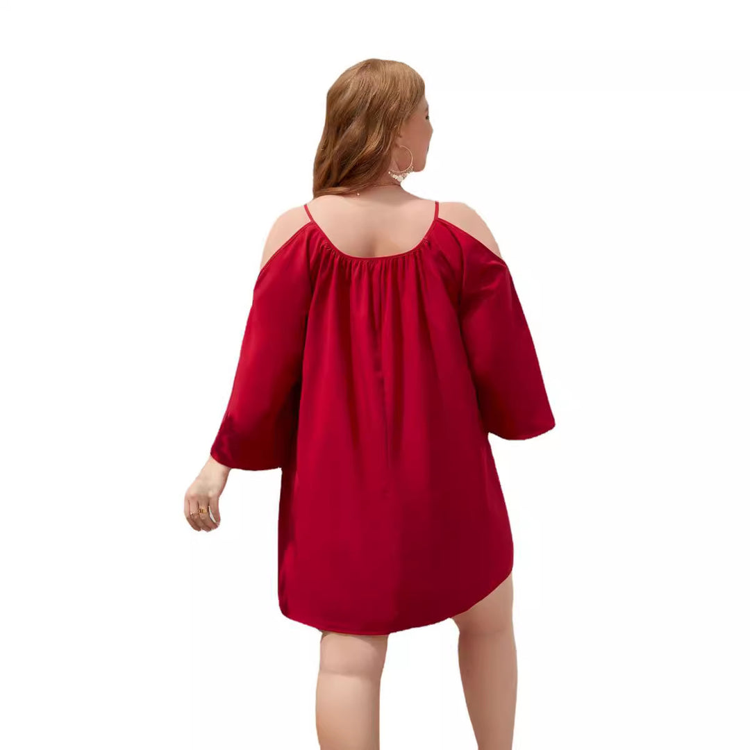Damen Sommerkleid mit offenem Schulterdesign und voluminösen Ärmeln R&B