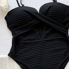 Damen Einteiler Badeanzug mit modischem Cut-Out und hochgeschlossenem Design R&B