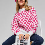 Damen lässiger Pullover mit modernem Rautenmuster und lässigem Schnitt R&B