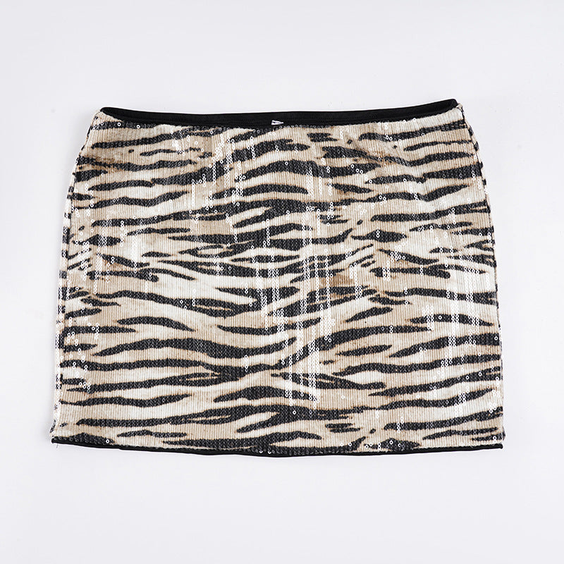Damen Pailletten-Minikleid mit Leopardenmuster und verstellbaren Spaghettiträgern R&B