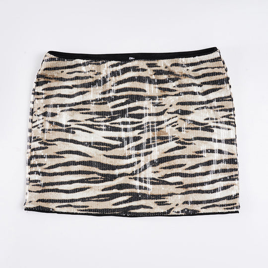 Damen Pailletten-Minikleid mit Leopardenmuster und verstellbaren Spaghettiträgern R&B