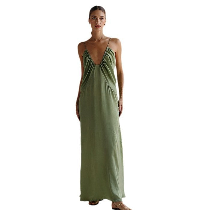 Damen Elegantes Maxikleid mit tiefem V-Ausschnitt R&B