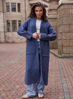 Damen Strickmantel mit tiefem V-Ausschnitt und großen Taschen R&B