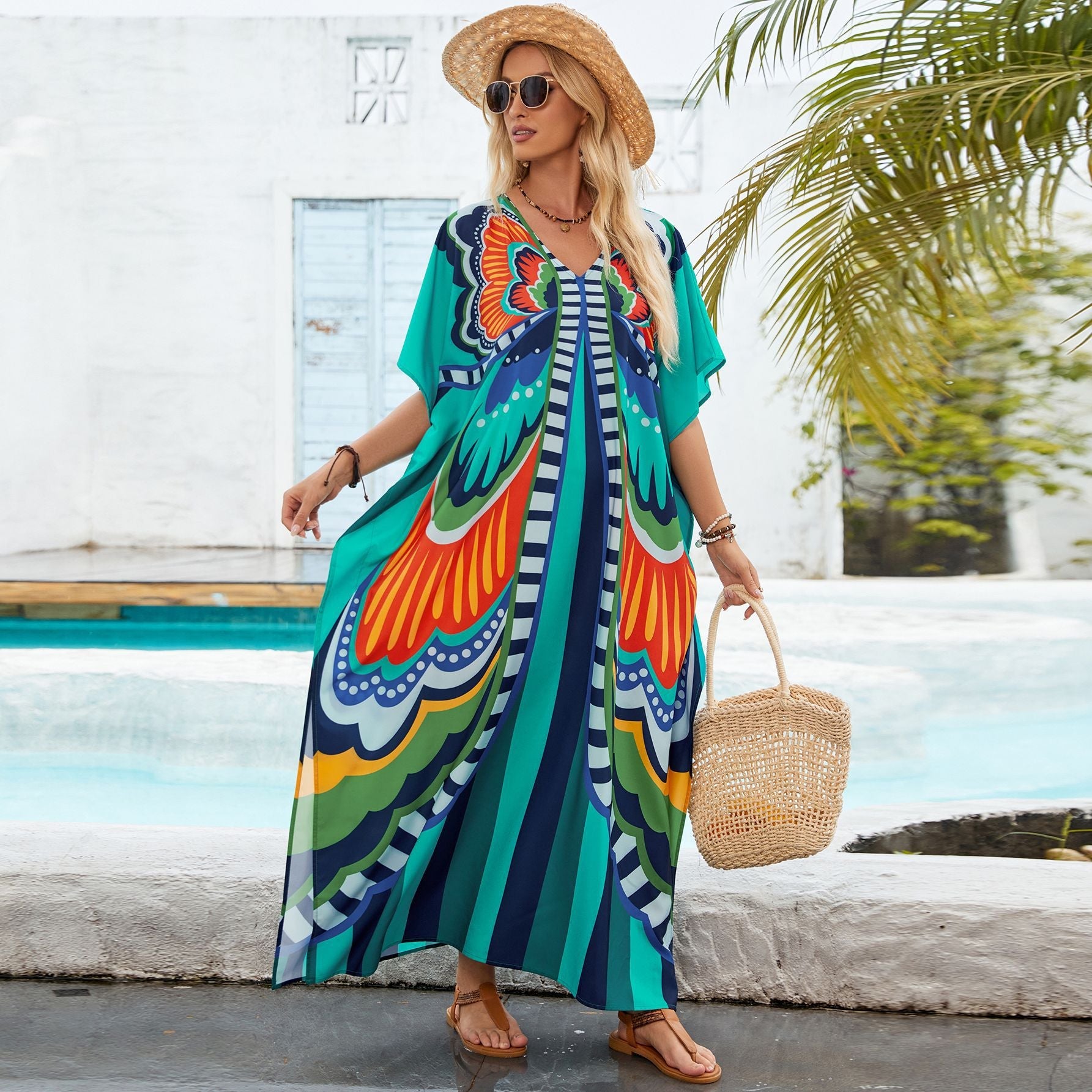 Damen Strandkleid im bunten Grafischen Design R&B