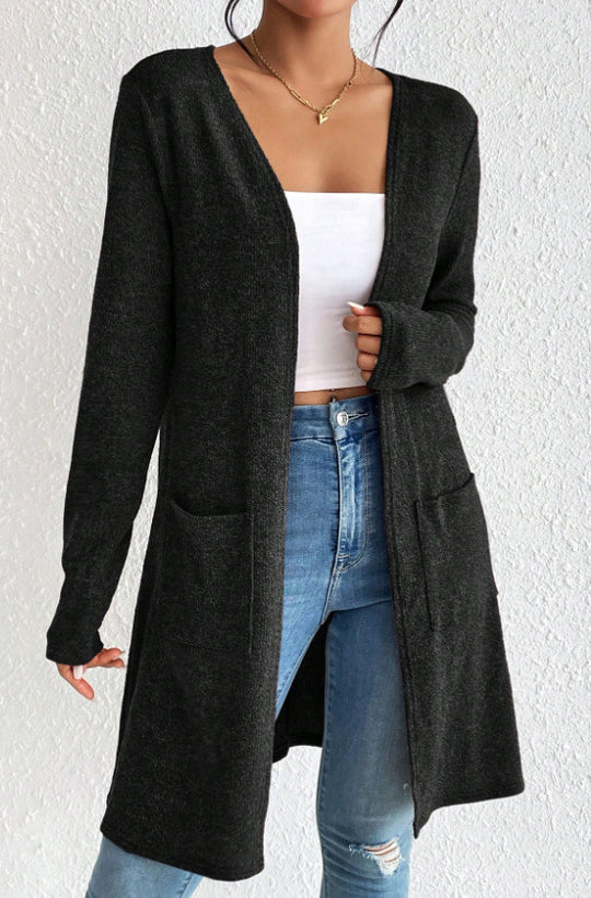 Damen Langer Strickcardigan mit praktischen Taschen R&B