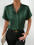 Damen elegante Kurzarmbluse mit asymmetrischem Kragen R&B