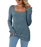 Damen lässiger Strickpullover mit weitem Schnitt und modernem Rippenmuster R&B