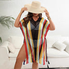 Damen luftiger Häkel-Strandponcho mit modischen Fransen R&B
