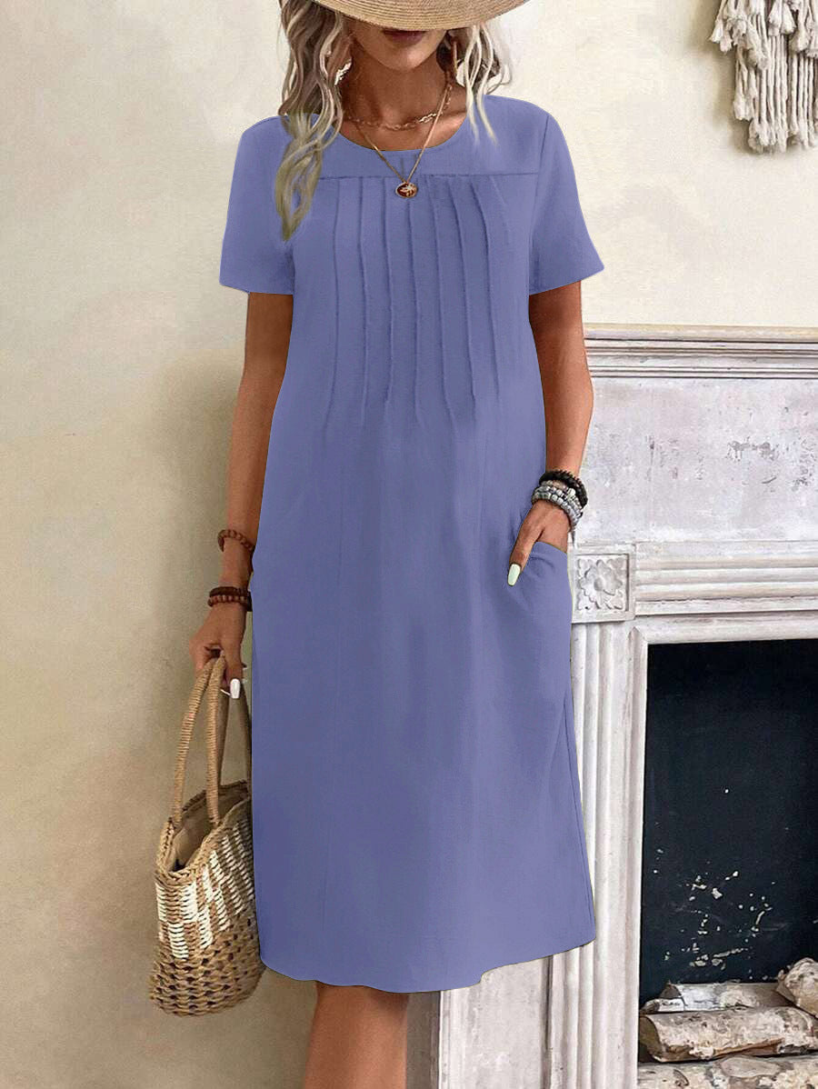 Damen lässiges Midi-Kleid mit Falten-Design und praktischen Taschen R&B