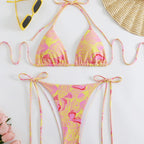 Damen Triangel-Bikini mit lR&Bhaftem floralem Muster und verstellbaren BindR&Bändern R&B