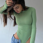 Damen Langarm Bodysuit mit elegantem Rundhalsausschnitt und figurformendem Schnitt R&B