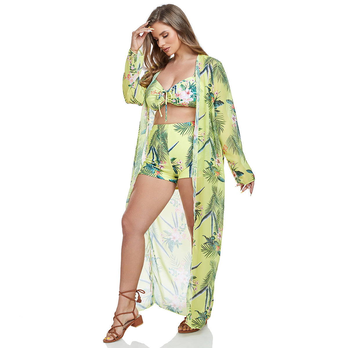 Damen Bikiniset mit leicht weiterem Strandüberwurf