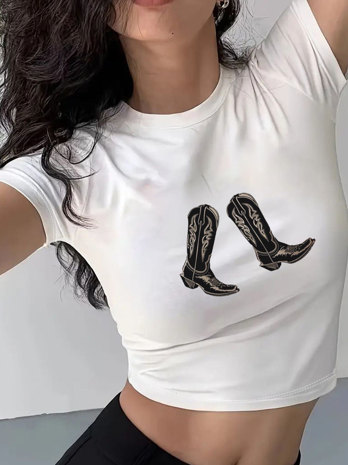 Damen Crop-T-Shirt mit auffälligem Statement-Print R&B 1777452337