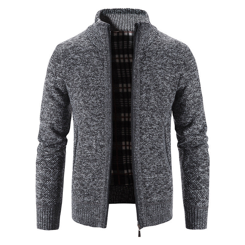 Herren Strickjacke mit modernem Stehkragen und praktischen Taschen R&B