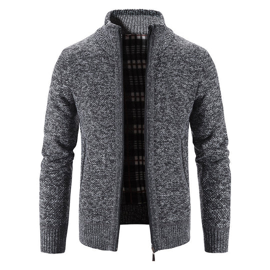 Herren Strickjacke mit modernem Stehkragen und praktischen Taschen R&B