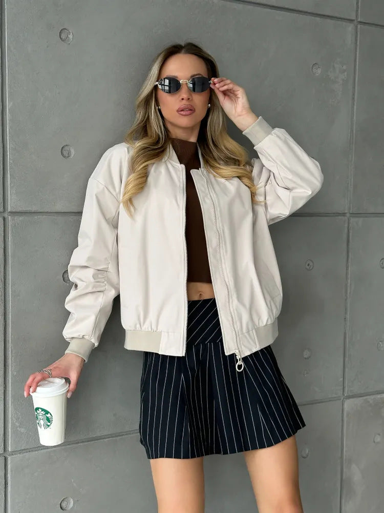Damen modische Bomberjacke mit praktischen Innentaschen und sportivem Schnitt R&B