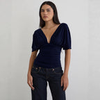 Damen Elegantes Oberteil mit tiefem V-Ausschnitt und lässigem Drapierungsdesign R&B