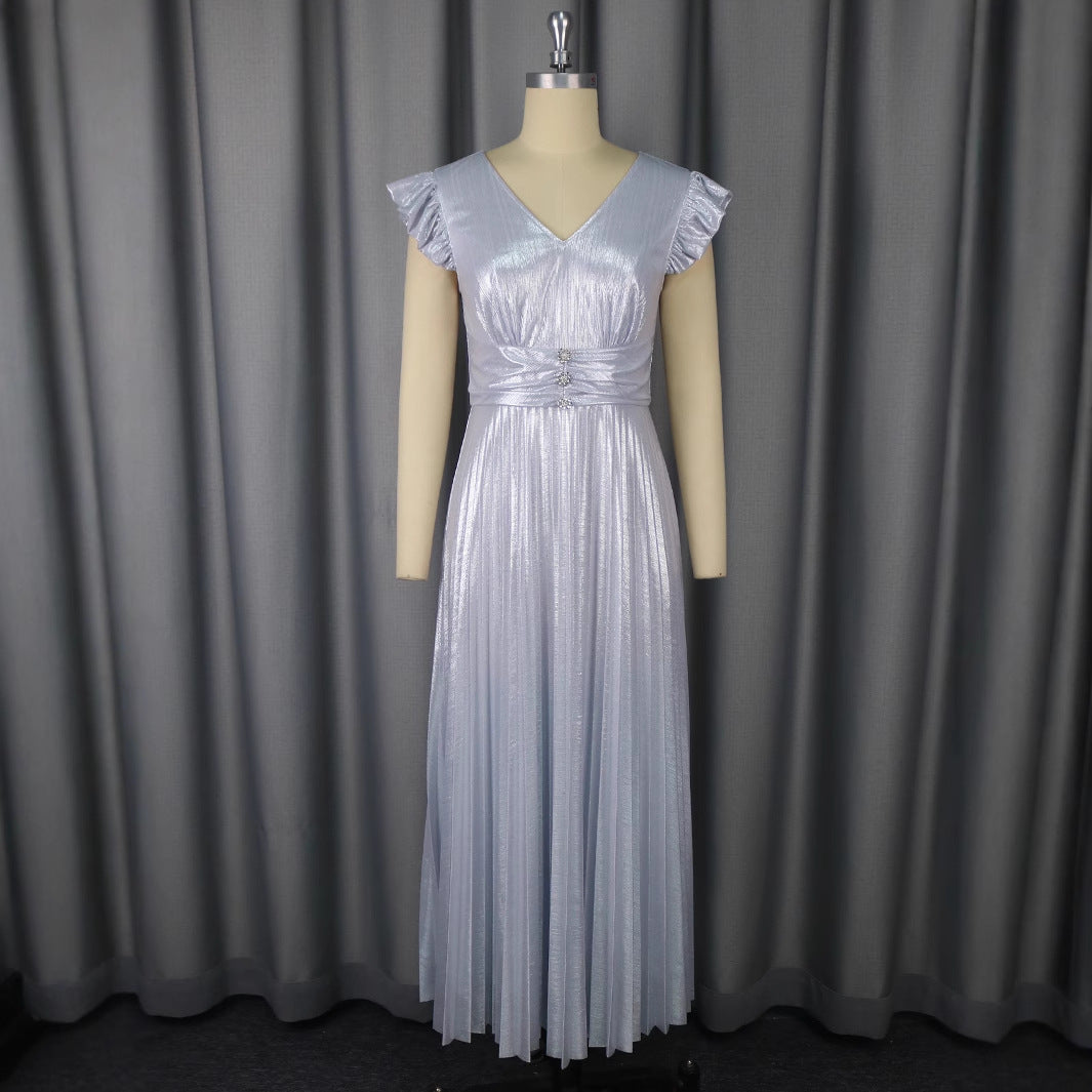 Damen elegantes Maxikleid mit schimmerndem Obermaterial und strukturiertem Taillenteil R&B